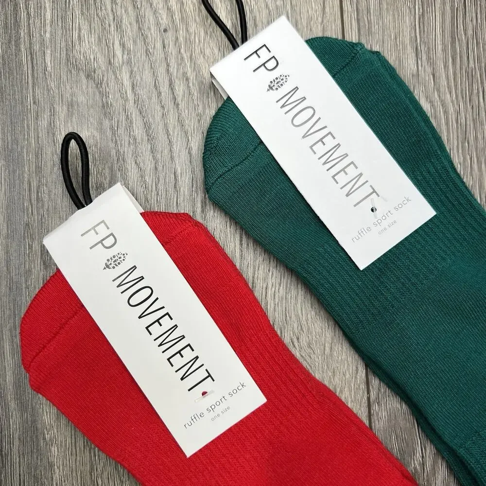 2 Pack Free People Movement Red Green Ruffle Sport Socks Winterberry $18